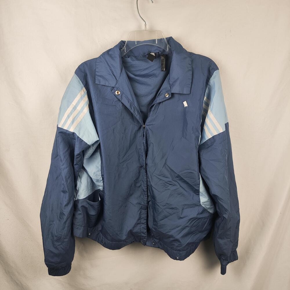 Adidas Jacket Womens XL Blue Colorblock Windbreaker Lightweight Full Zip Pockets